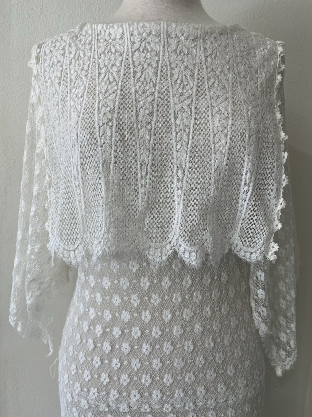 Vtg Jessica McClintock White Lace Prairie Dress Drop Waist Blouson Size 12 M - Picture 14 of 16